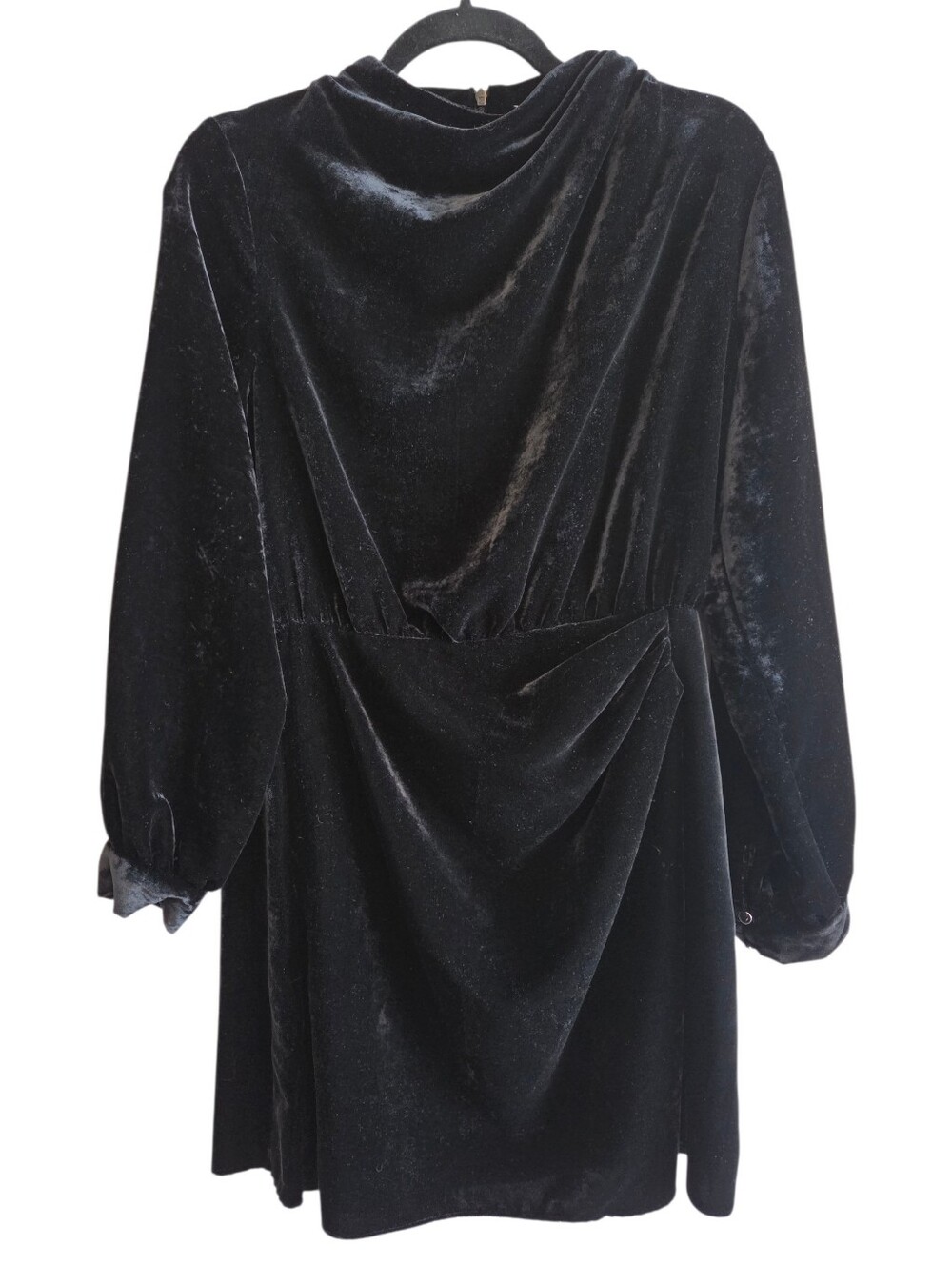 Zara Women's Black Velvet Draped Long-Sleeve Mini Dress Sz M Party Holidays